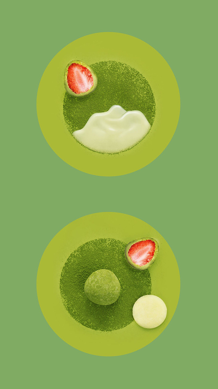 绿色背景 手绘 抹茶 草莓夹心巧克力 苹果手机高清 x