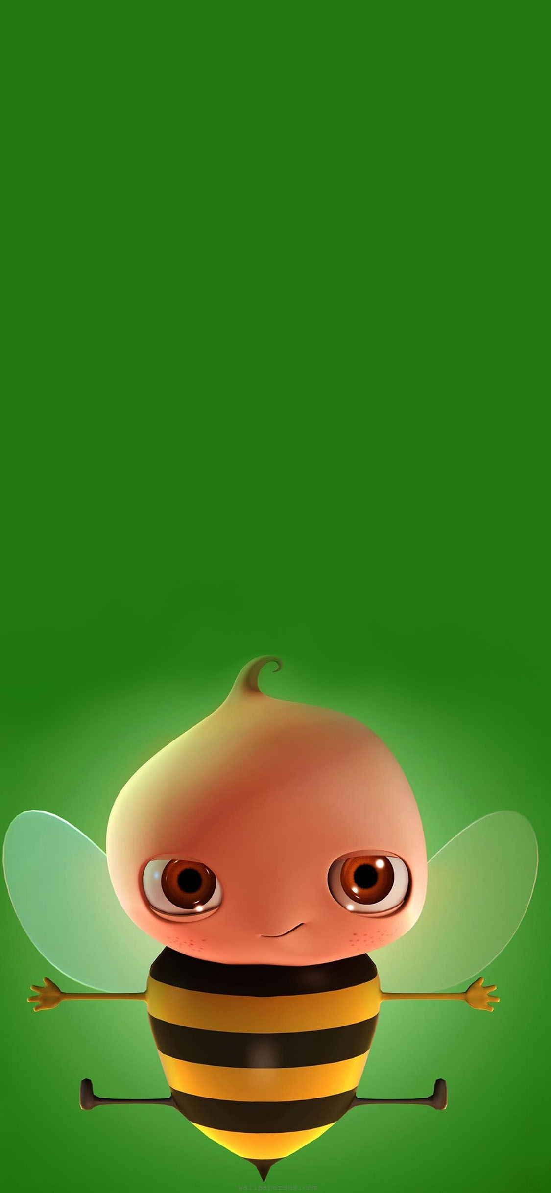 绿色背景 小蜜蜂 卡通 苹果手机高清壁纸 1125x2436