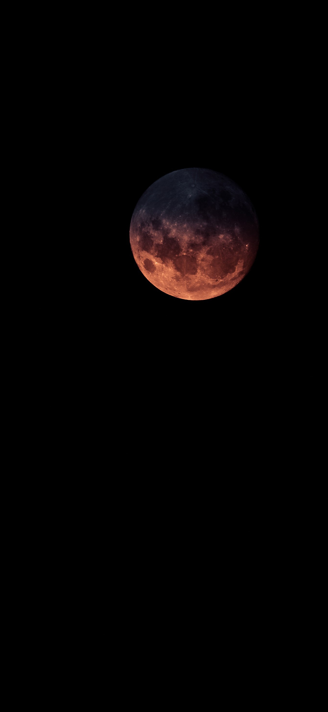 月球 月亮 半圆 红月 夜晚 漆黑 苹果手机高清壁纸 x