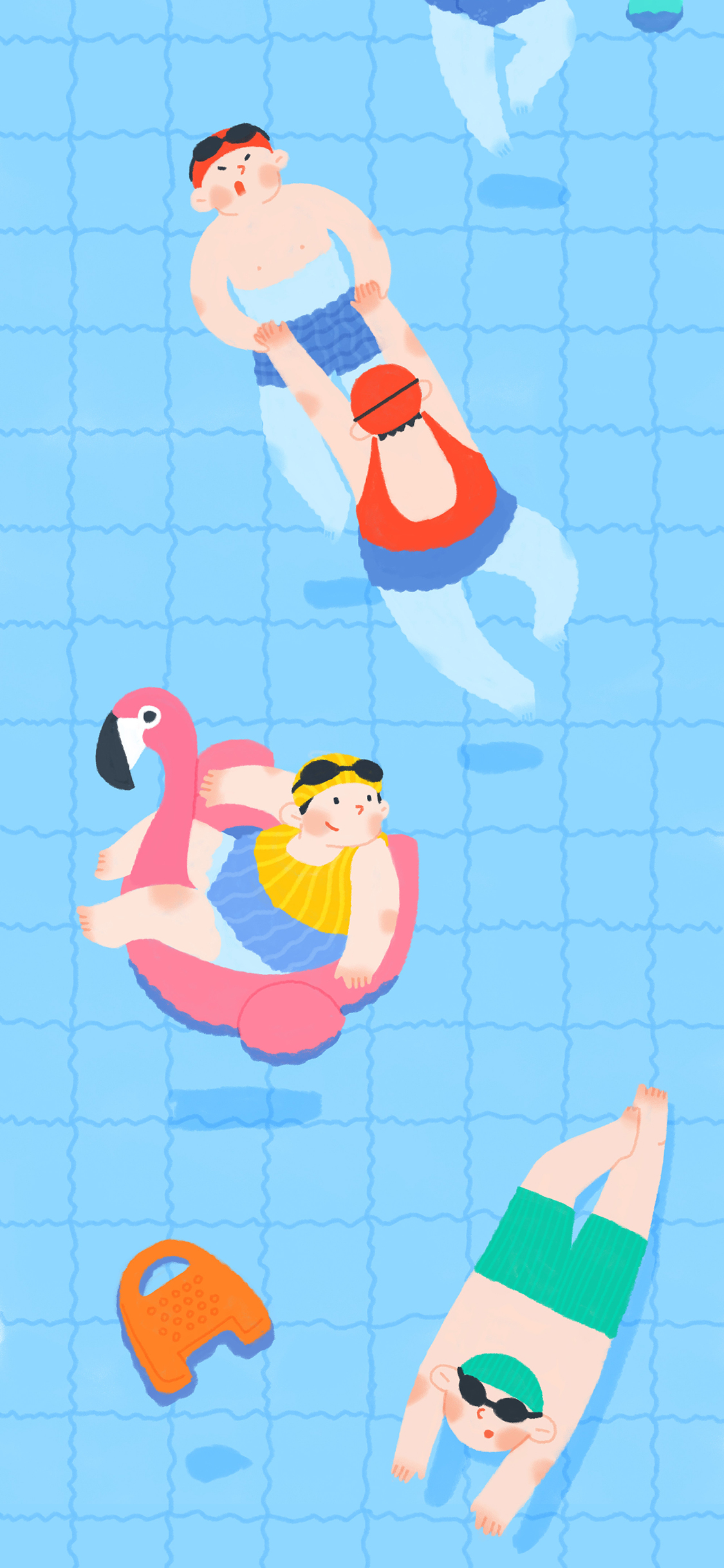 泳池 插画 游泳 夏日 蓝色 泳圈