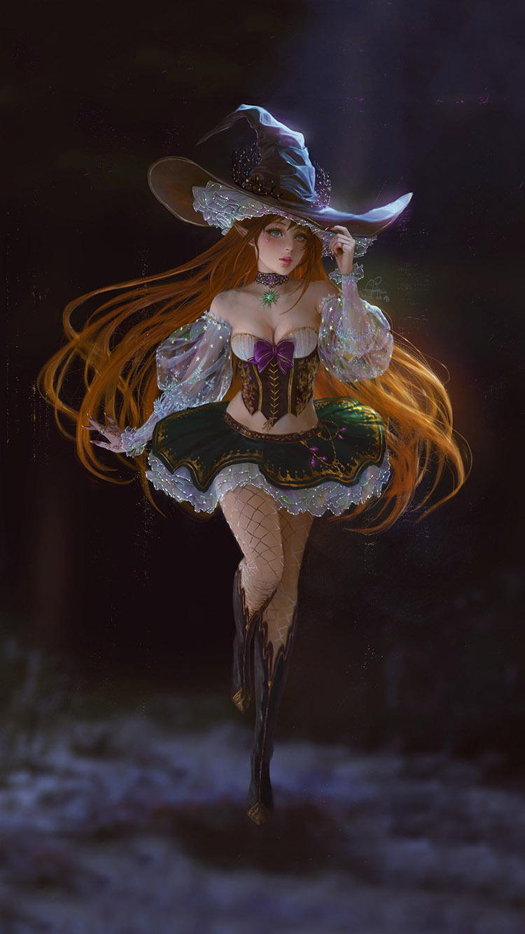 游戏 插画 cg原画 魔法女巫 苹果手机高清壁纸 750x