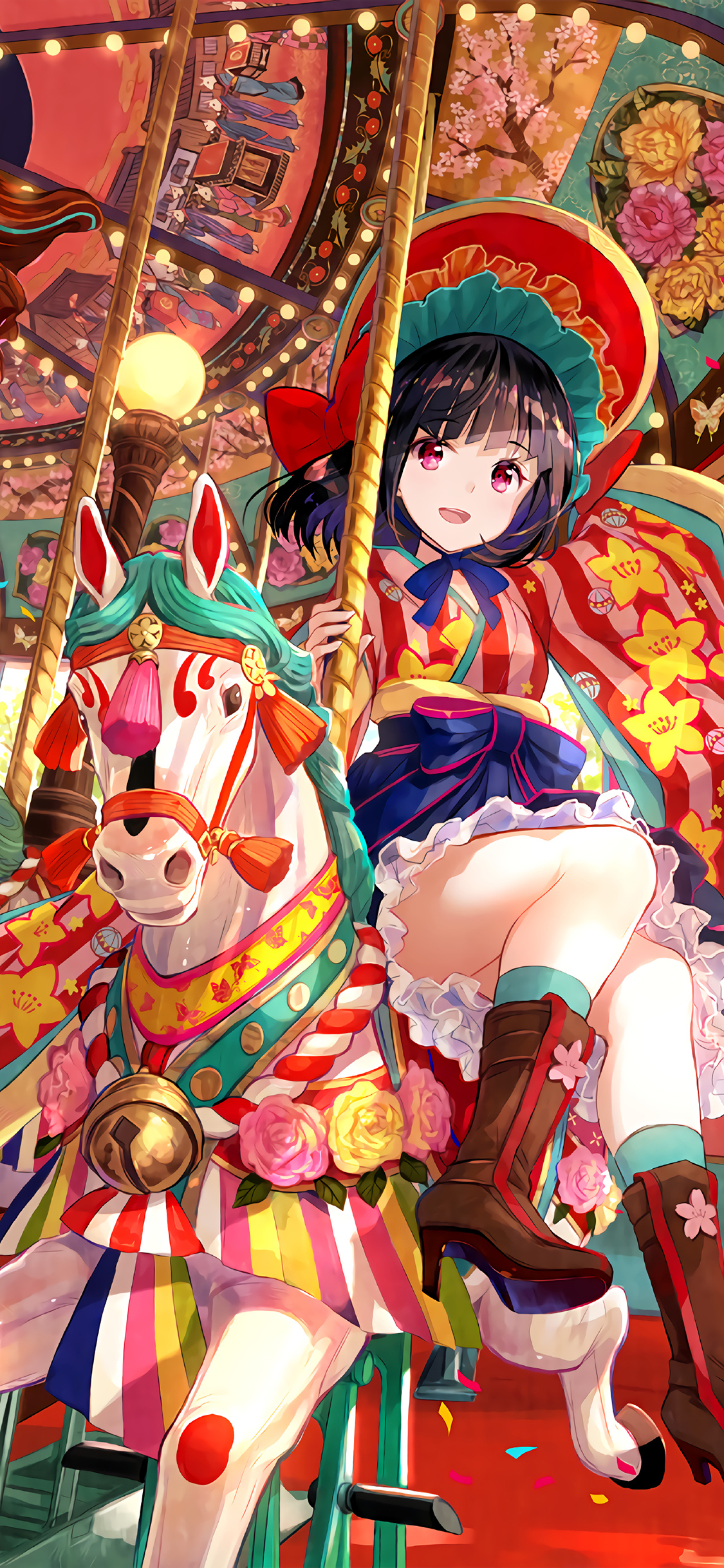 日本 画师藤原 少女 旋转木马 漫画 苹果手机高清壁纸