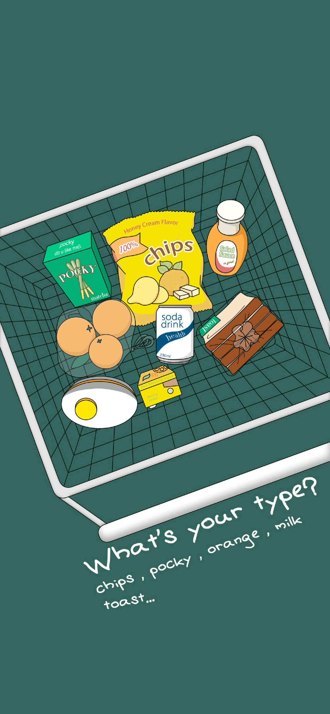 你是什么类型 薯片 牛奶 橙子 面包 插画