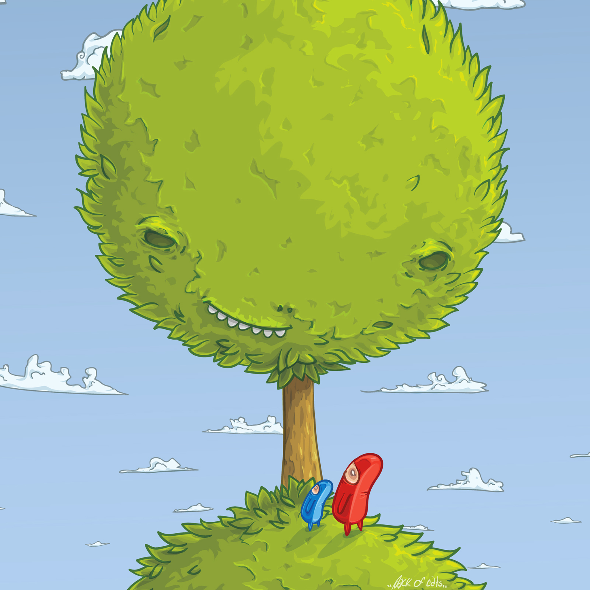 树 插画 治愈系 树妖 绿色 苹果手机高清壁纸 2