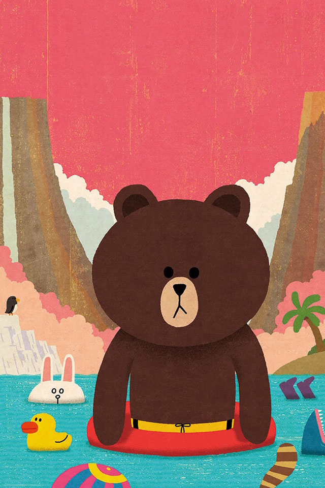 Line 可爱卡通表情熊大动漫粉色苹果手机高清