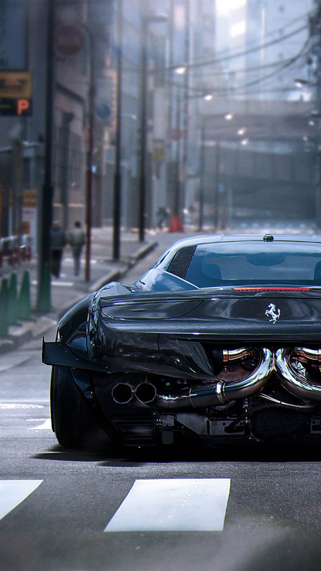 法拉利 黑色 超级跑车 名车 苹果手机高清壁纸 