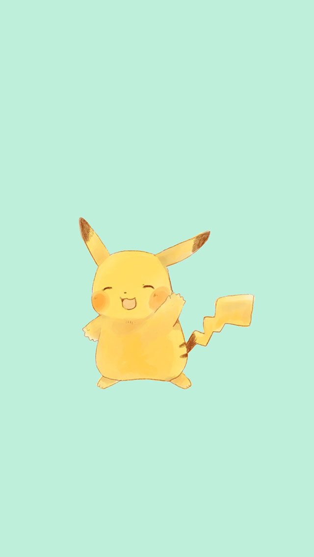 皮卡丘 萌 动漫 卡通 可爱 绿色 苹果手机高清壁