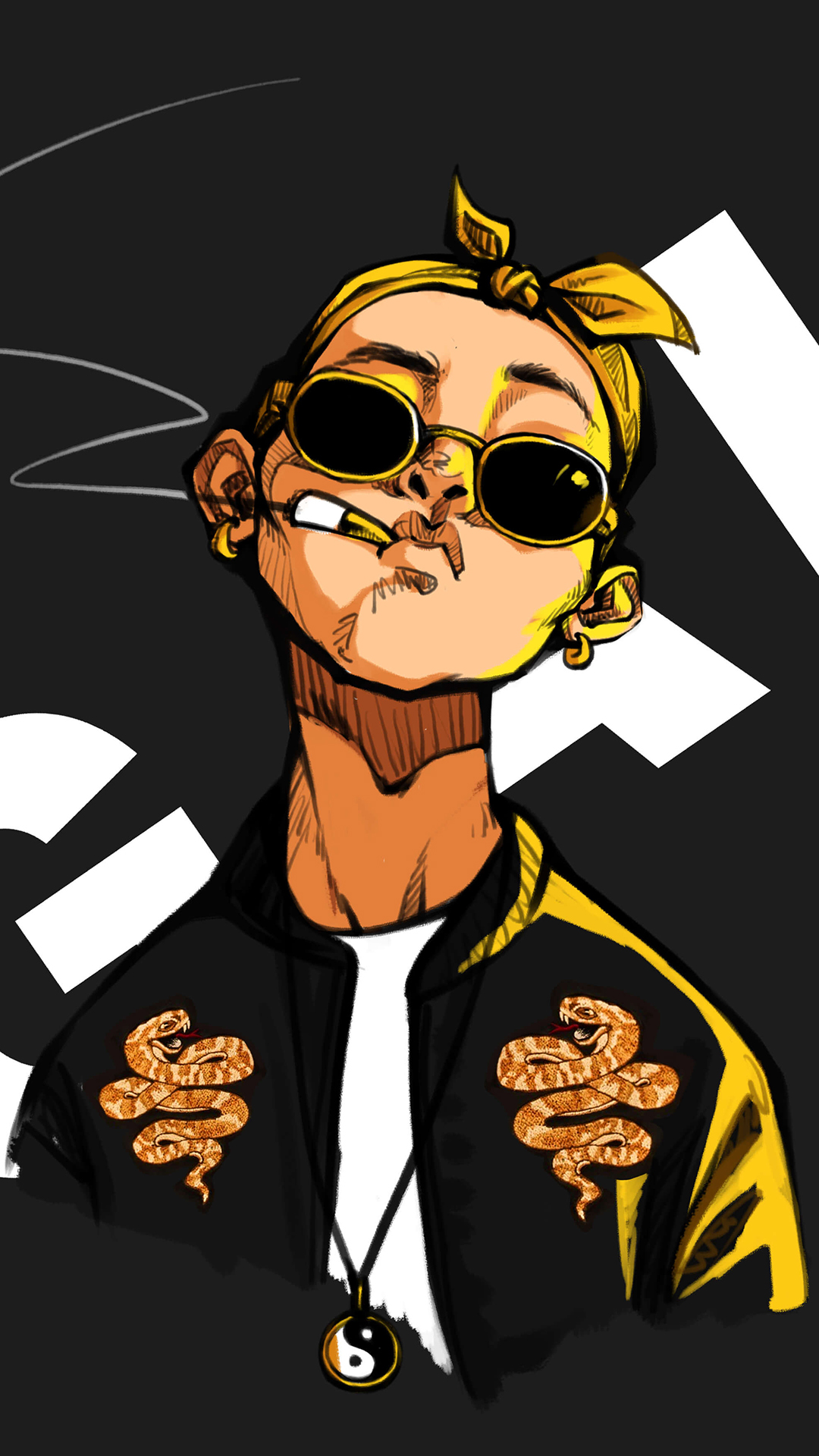 手绘板潮流插画墨镜头巾苹果手机高清壁纸10