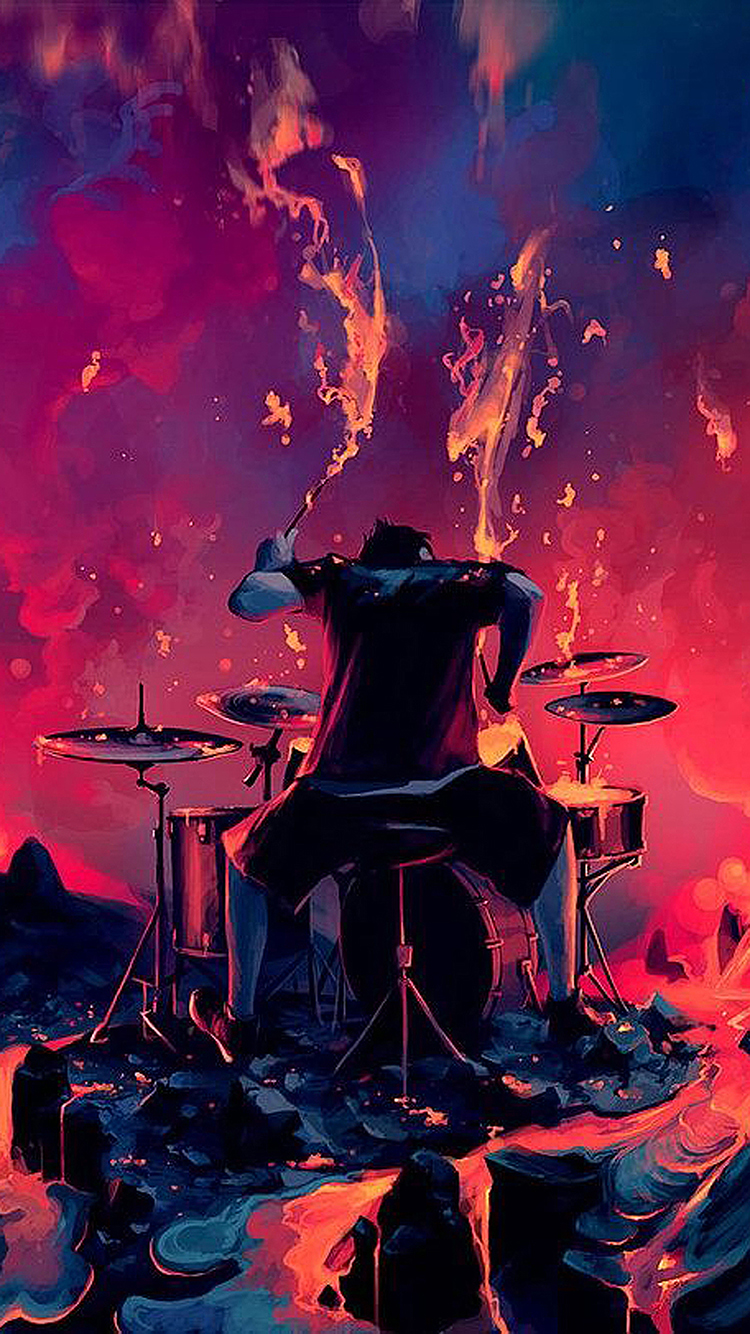 插画架子鼓音乐热烈苹果手机高清壁纸750x13