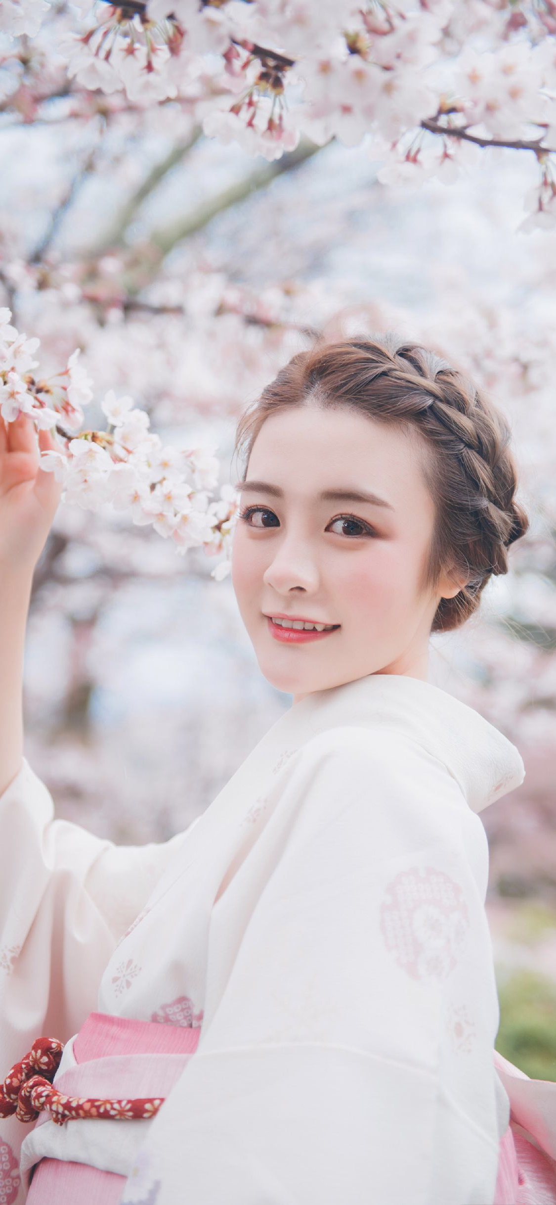 和服?;?女孩 盘发 唯美 粉色 苹果手机高清壁纸 1125x2436