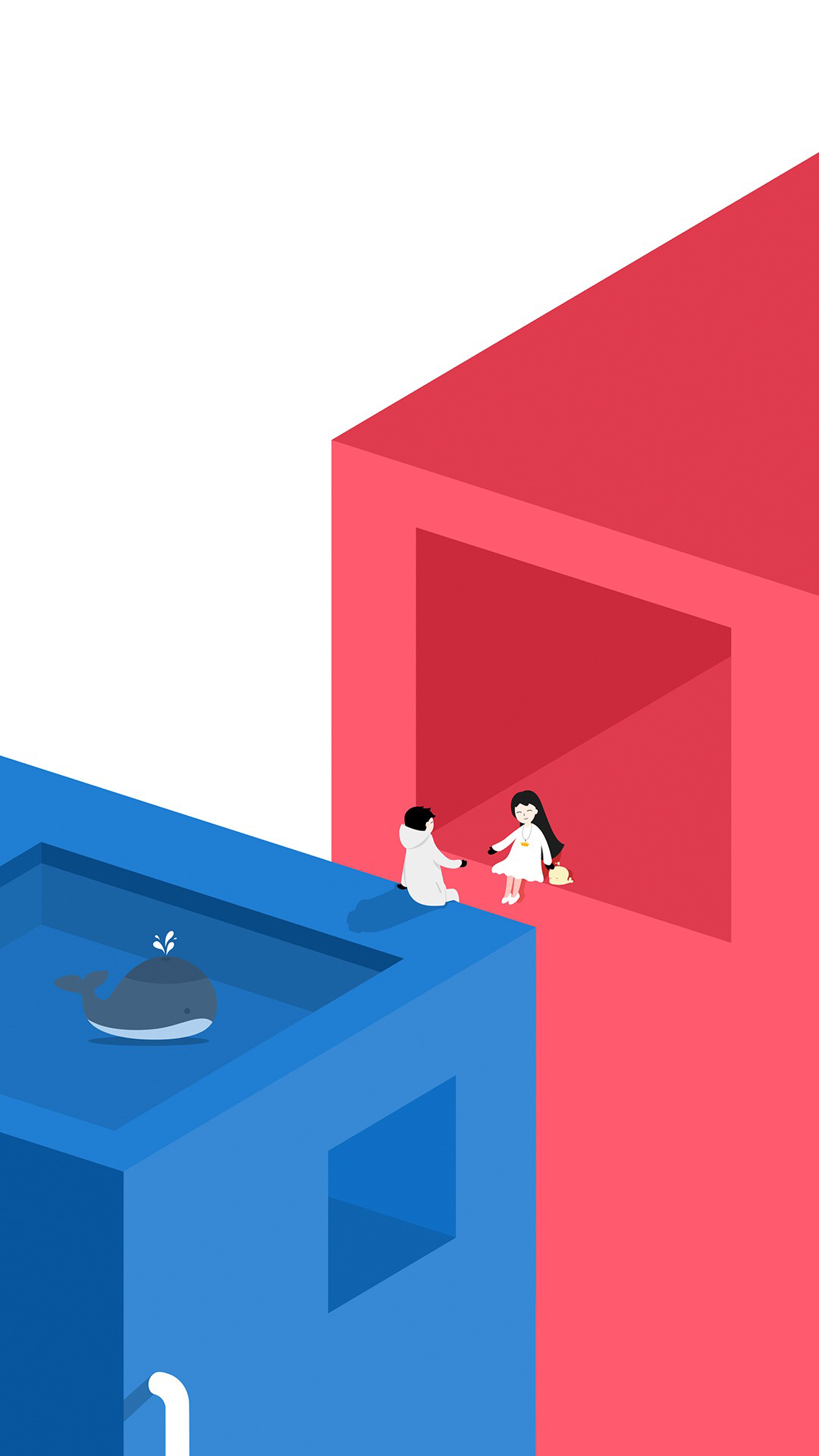 情侣 蓝红 建筑 鲸鱼 男女 苹果手机高清壁纸 1