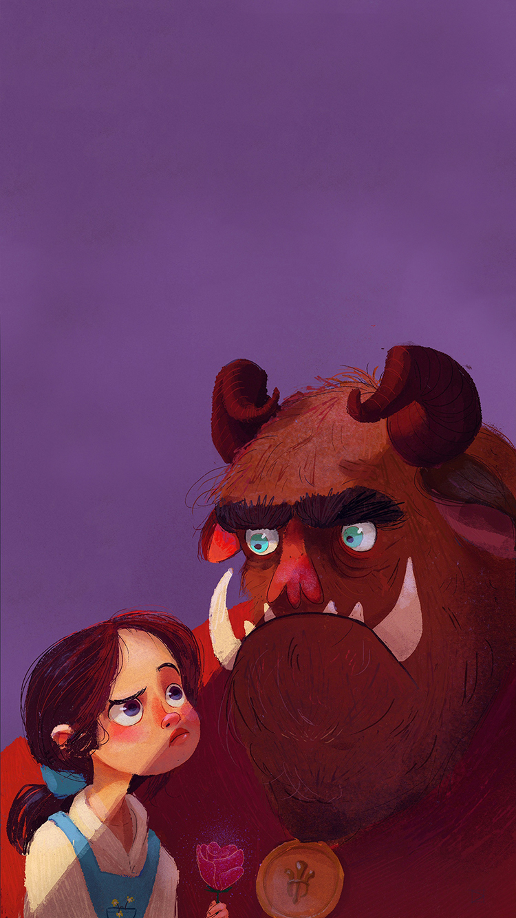 插画 美女与野兽 手绘板 苹果手机高清壁纸 75