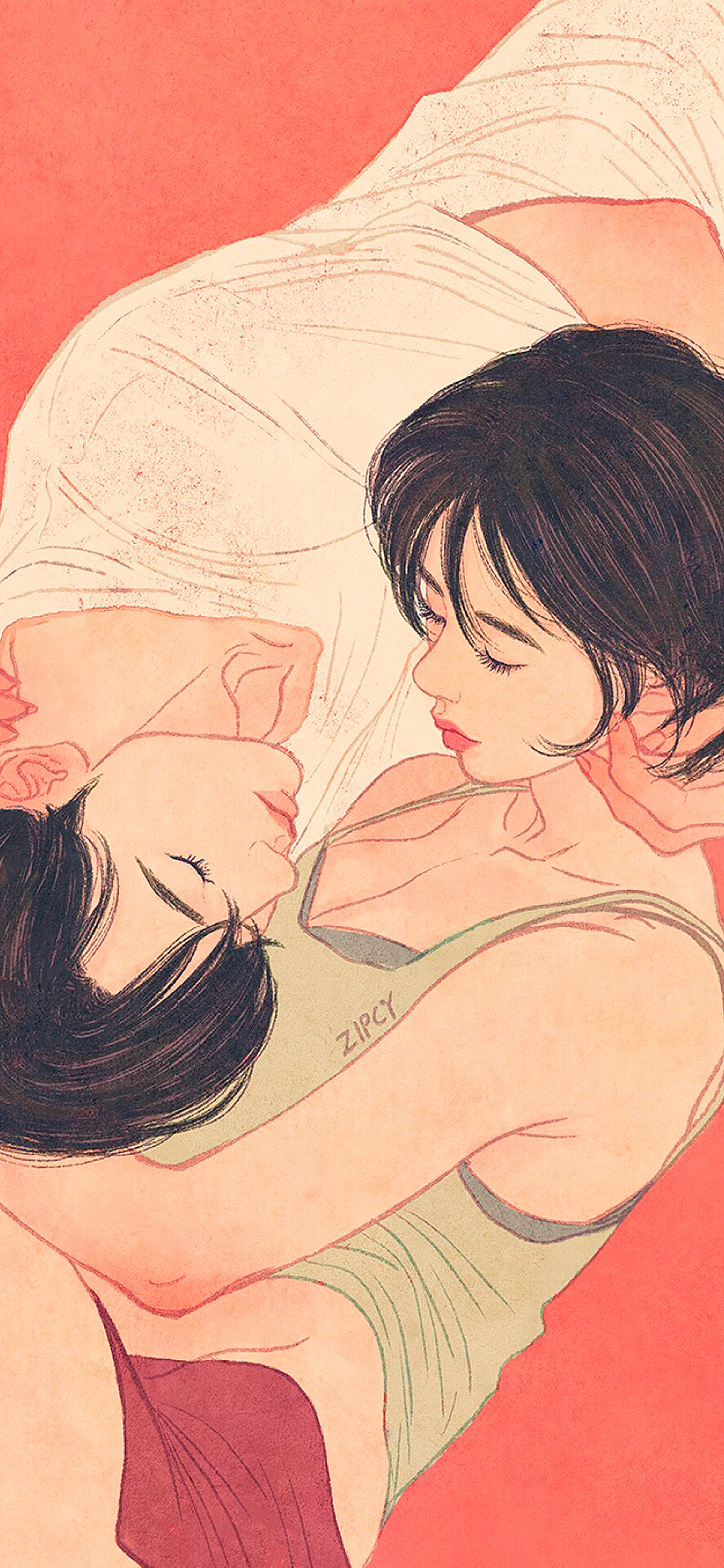 情侣 爱情 插画 触摸 唯美 苹果手机高清壁纸 1125x2436_爱思助手