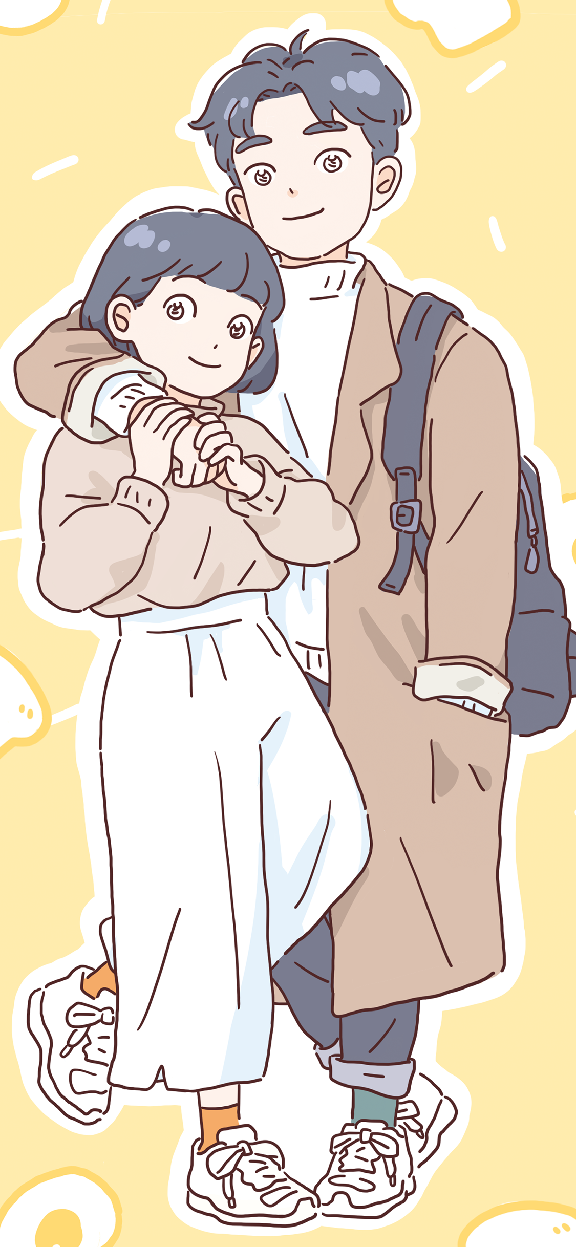 情侣 男女 爱情 爱心 欢乐 插画 搂 苹果手机高清壁纸 1125x2436_爱思