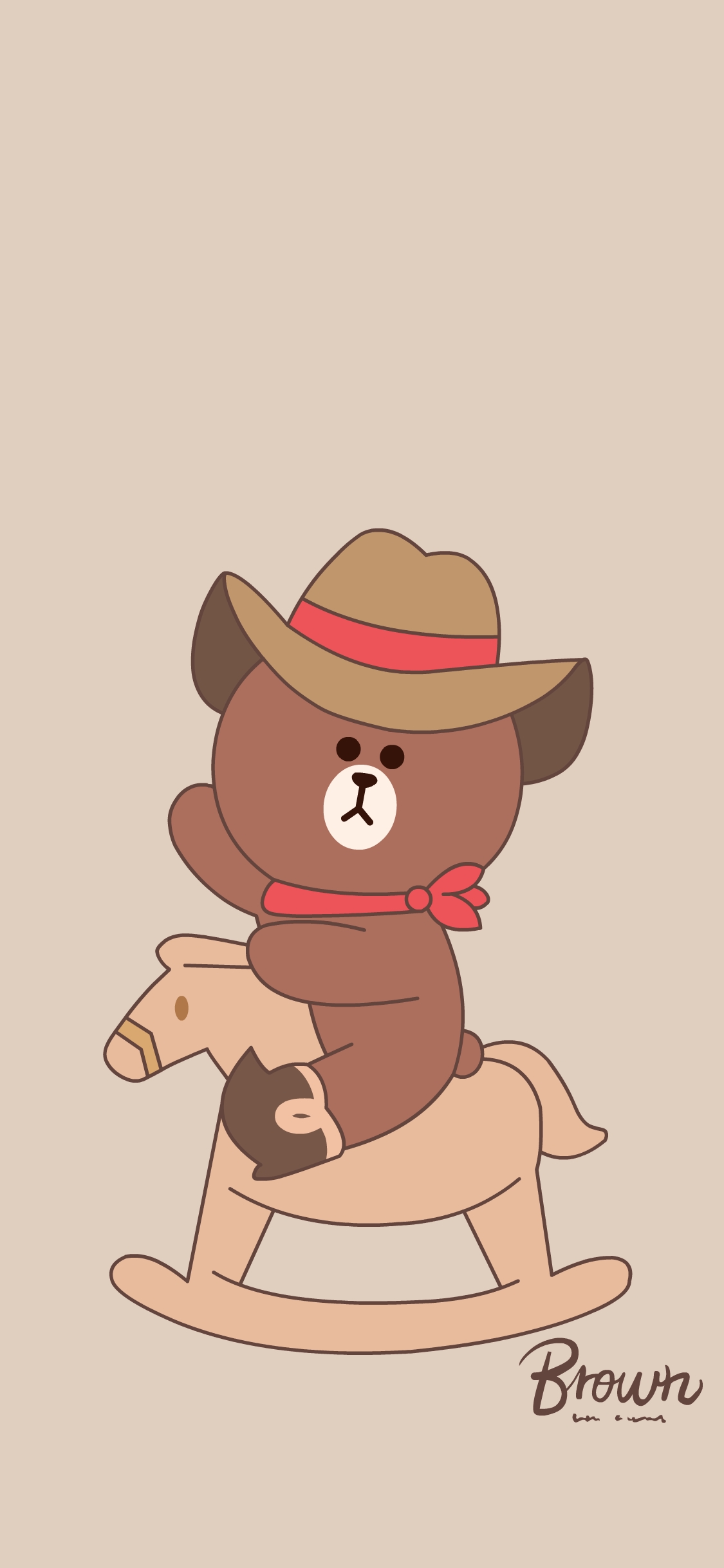 布朗熊 line friends 可爱 卡通 牛仔 木马 苹果手机高清壁纸 1125x