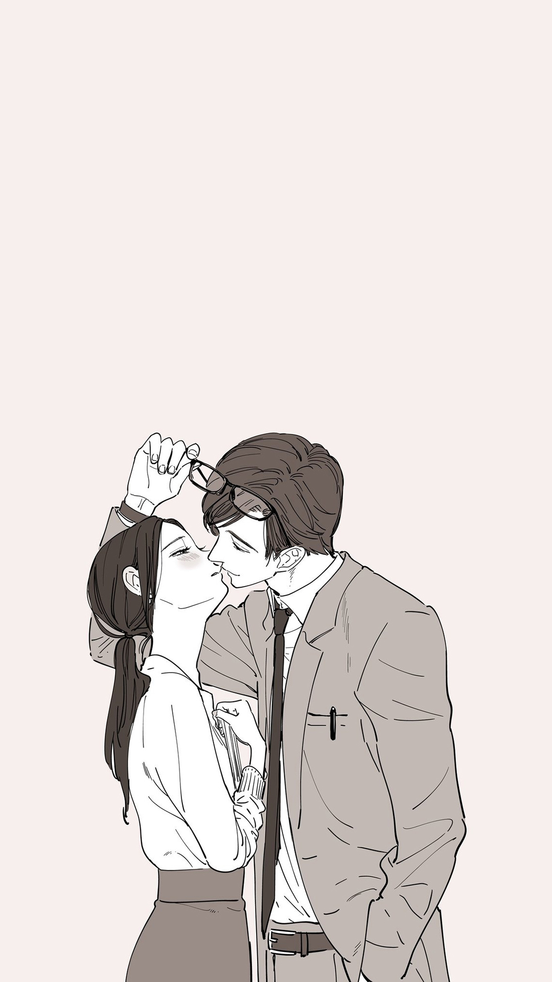 情侣 漫画 男女 亲吻 爱情 苹果手机高清壁纸 1