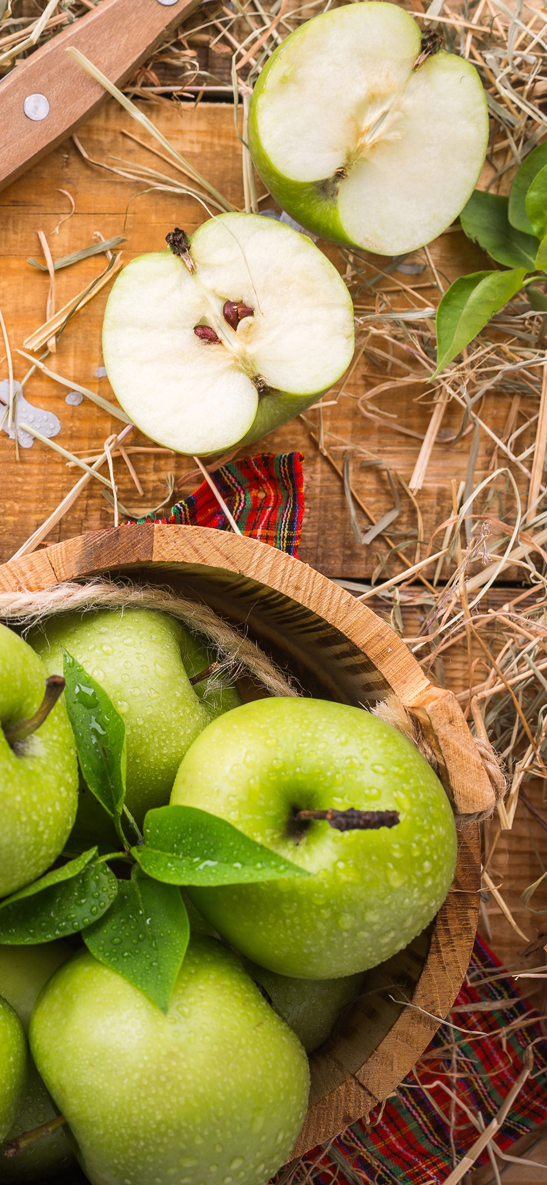青苹果 水果 绿色 水珠维生素 健康 苹果手机高清壁纸 1125x2436