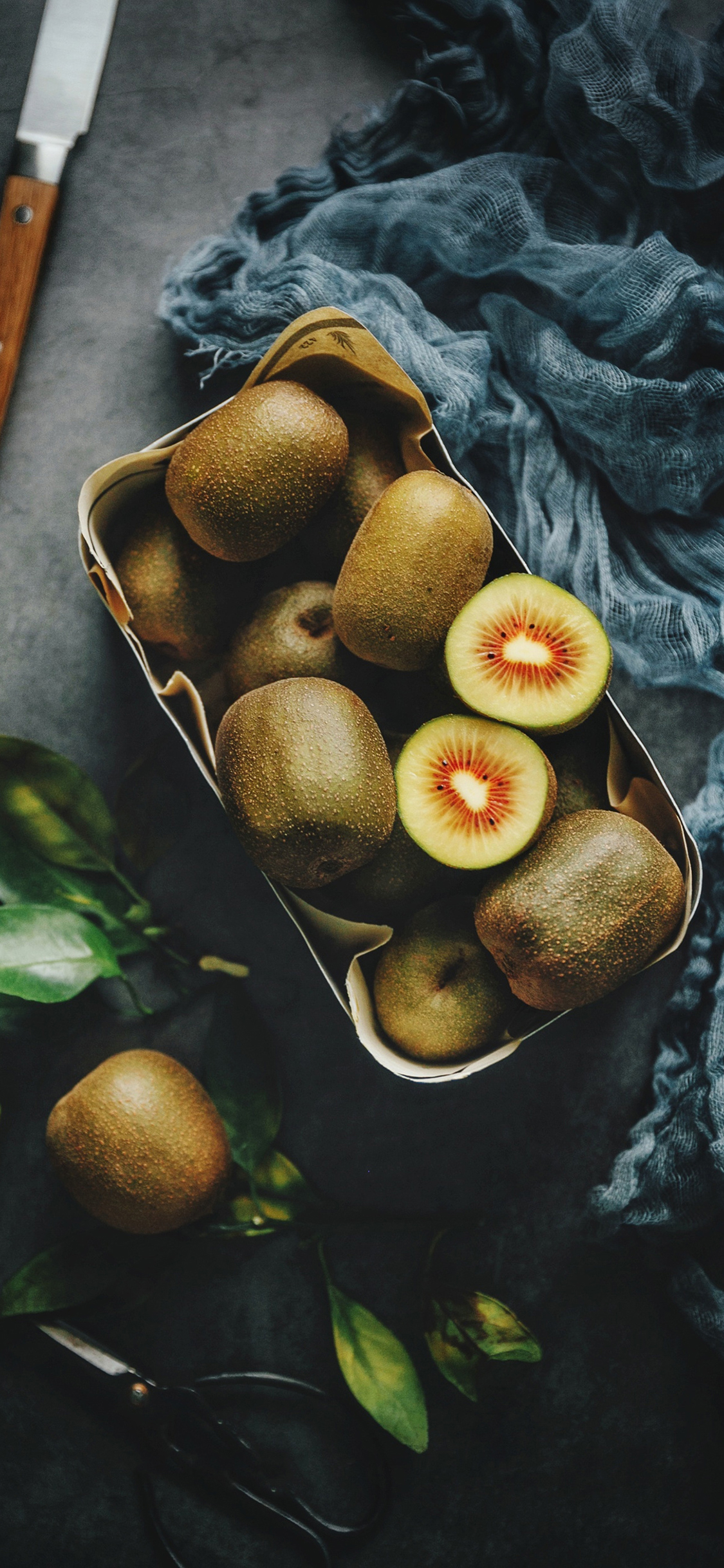 奇异果 泥猴桃 水果 刀子 叶子 苹果手机高清壁纸 1125x2436_爱思助手