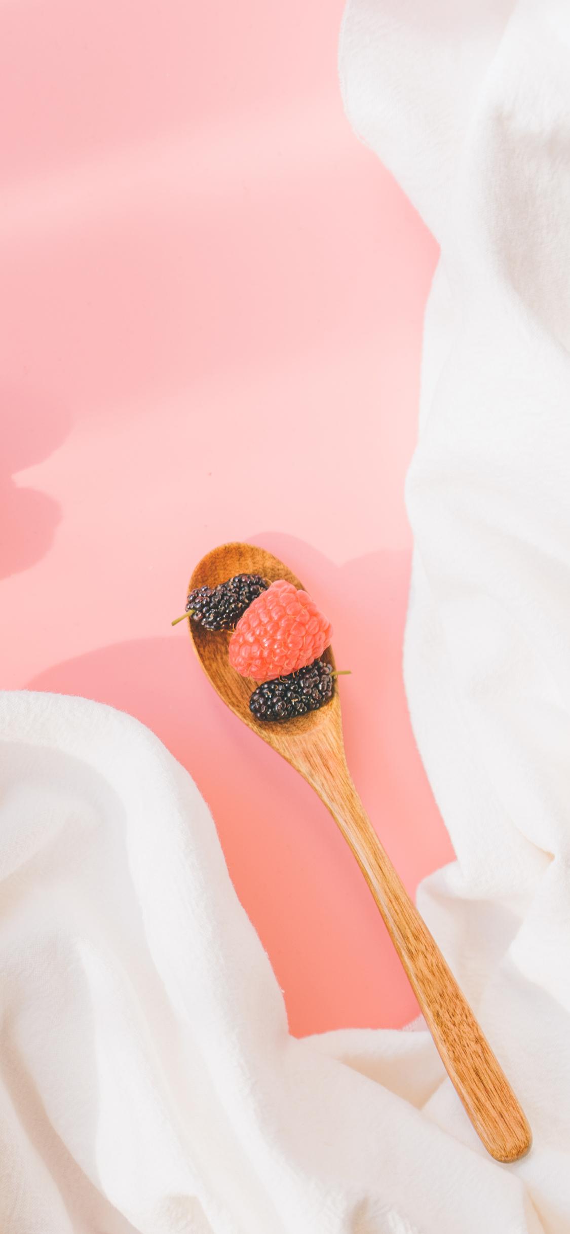 树莓 覆盆子 粉色 浆果 木勺 苹果手机高清壁纸 1125x2436_爱思助手