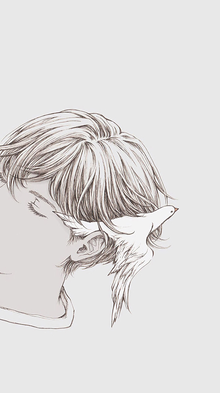 插画 绘画 男孩 鸽子 苹果手机高清壁纸 750x13