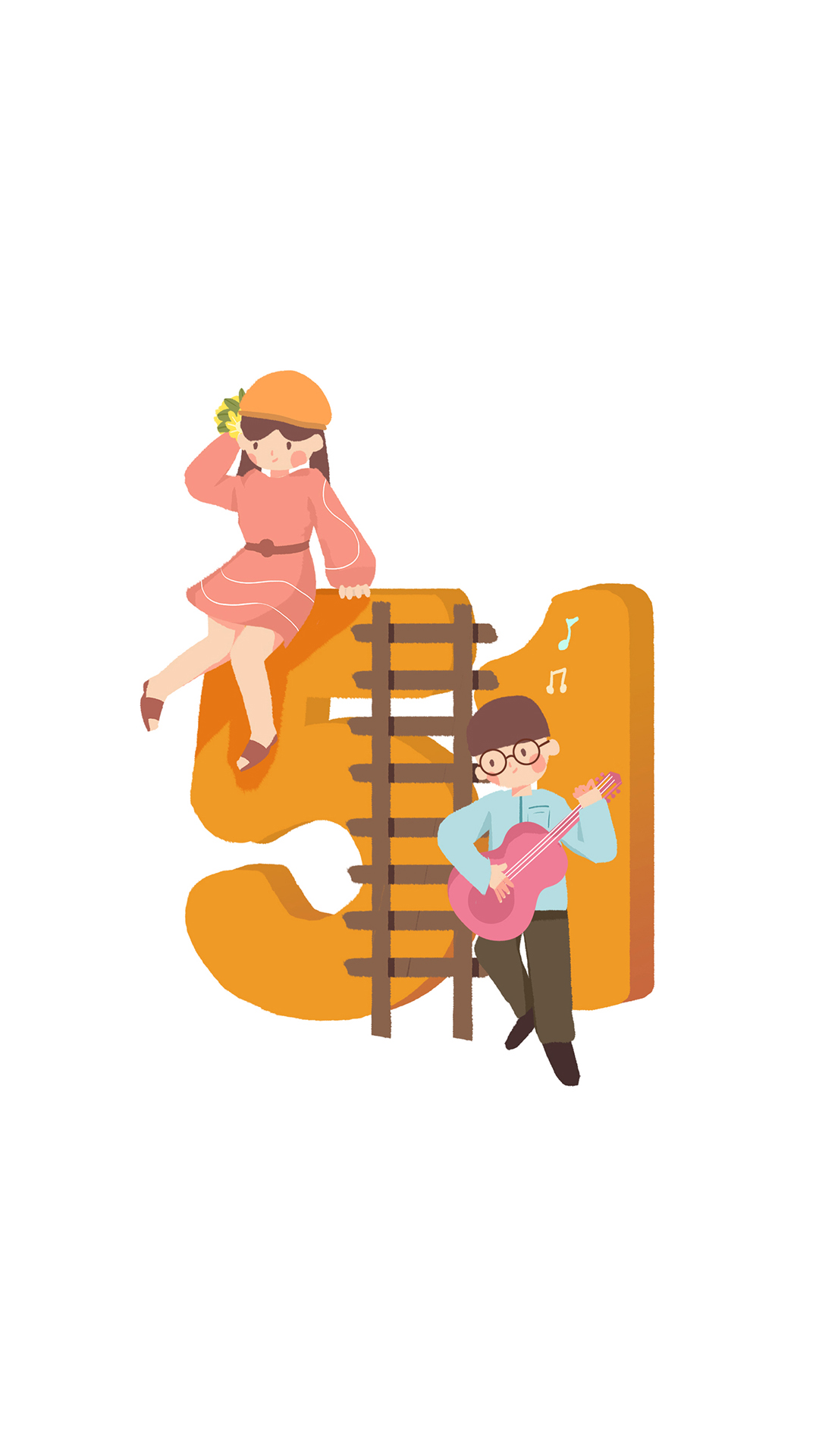 五一劳动节 51 插画 男女 情侣 梯子 苹果手机高