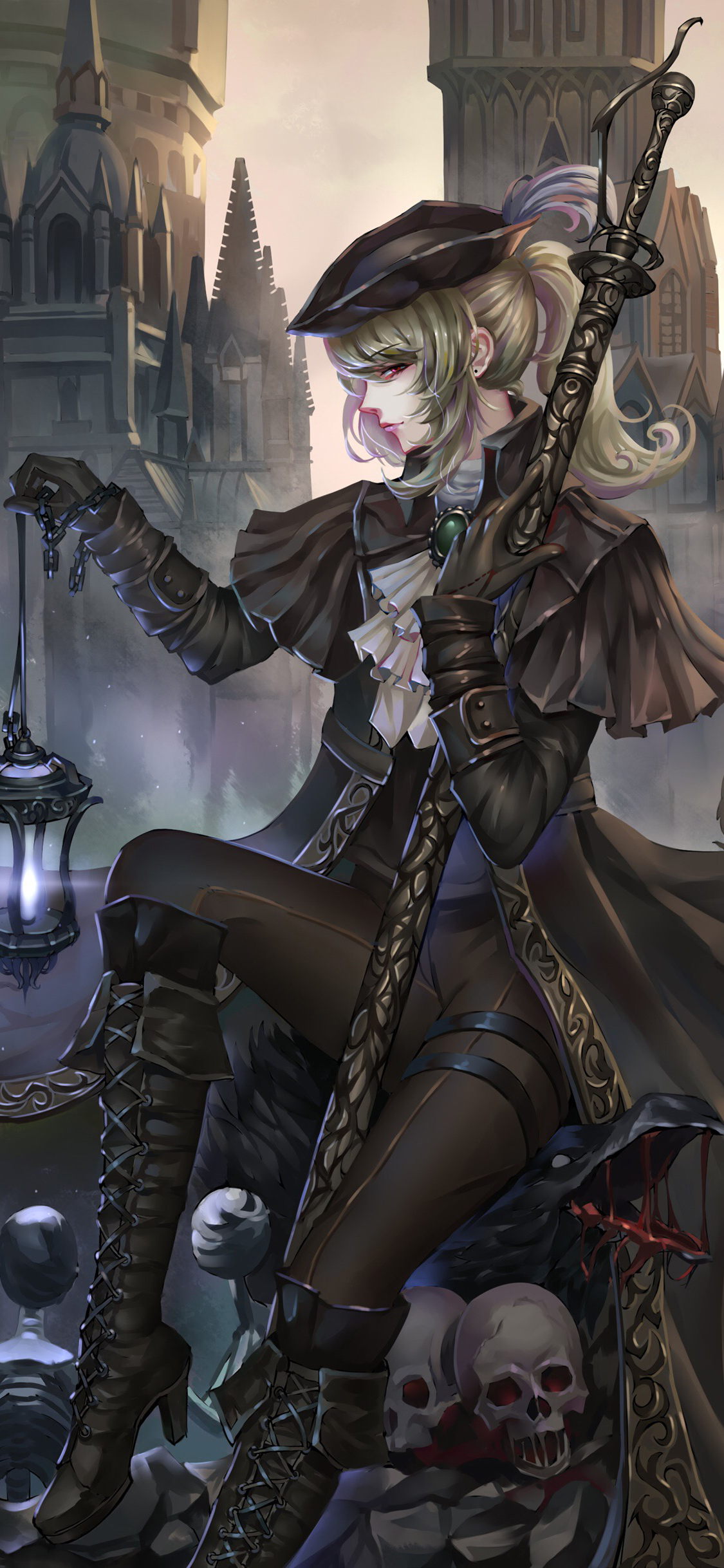 血源诅咒二次元原画剑骷髅头苹果手机高清壁纸