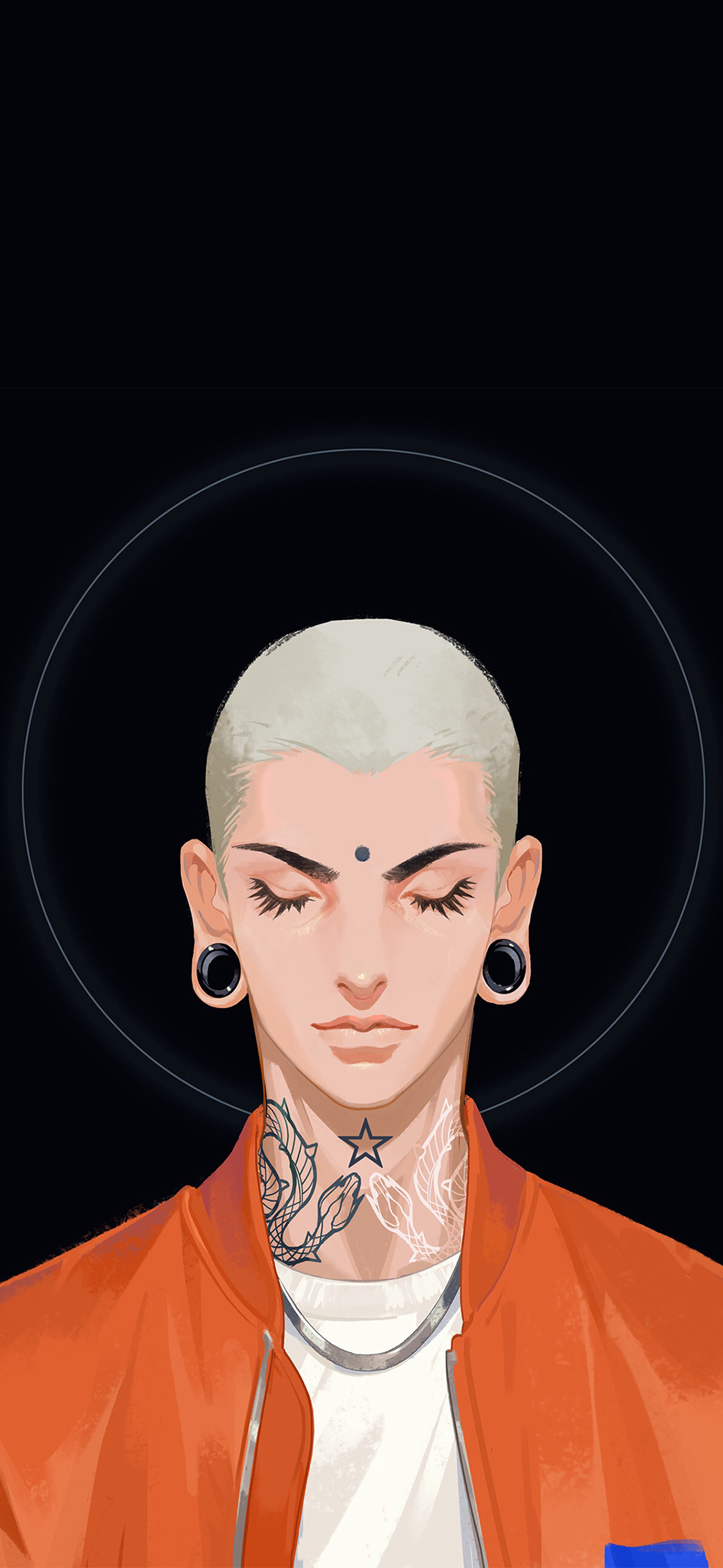 男子 插画 纹身 耳洞 时尚 个性 苹果手机高清壁