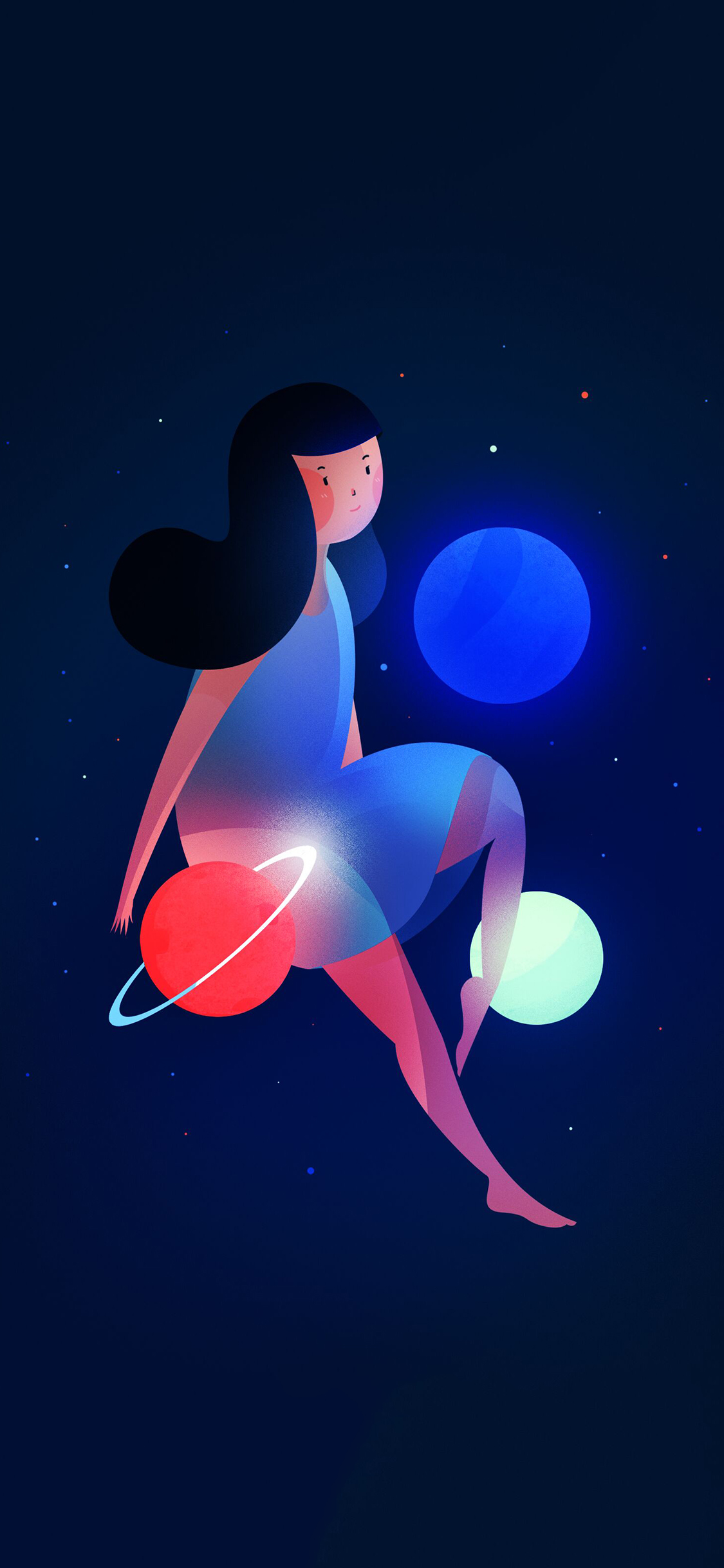 卡通 女孩 行星 梦幻 苹果手机高清壁纸 1125x2436_爱思助手