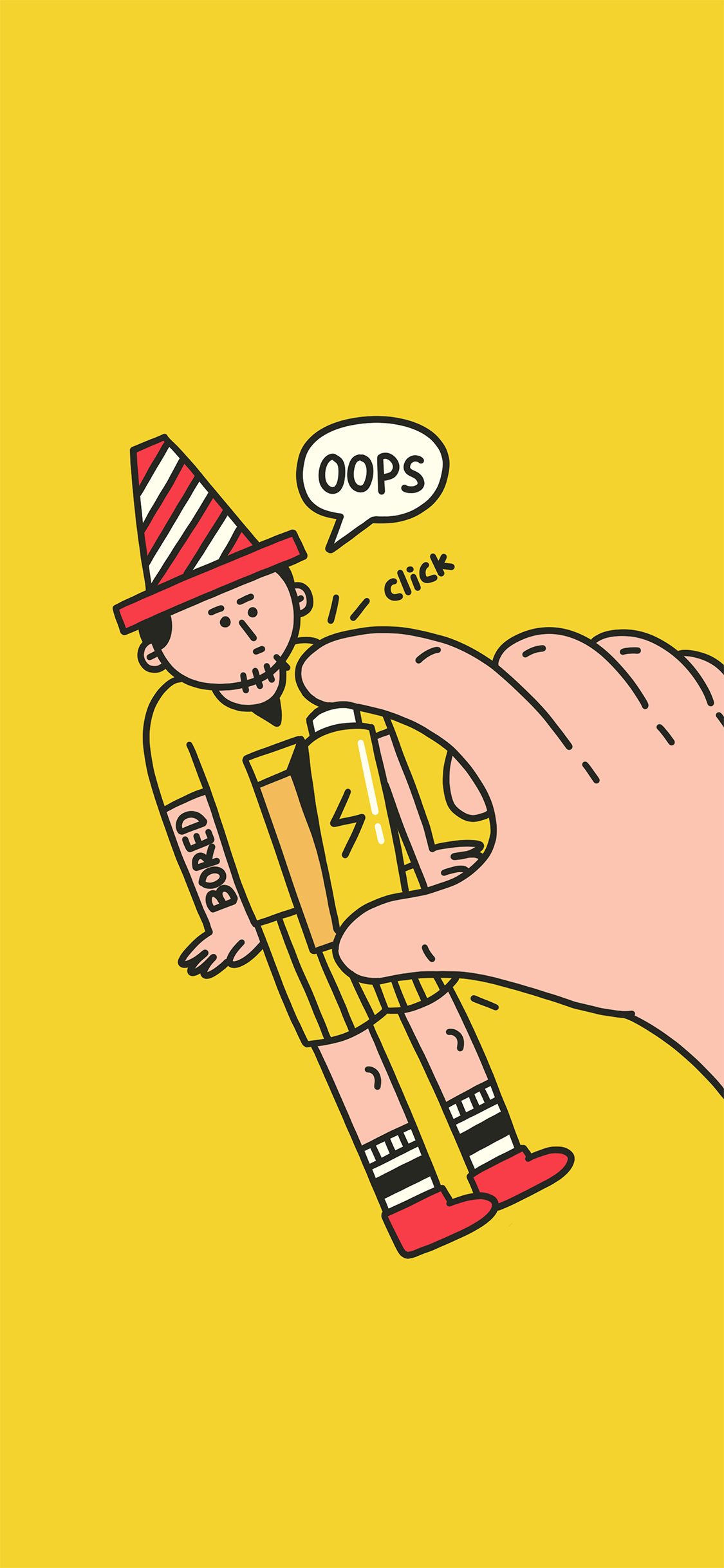 黄色 背景 卡通 男孩 电池 bored 苹果手机高清壁纸 1125x2436_爱思