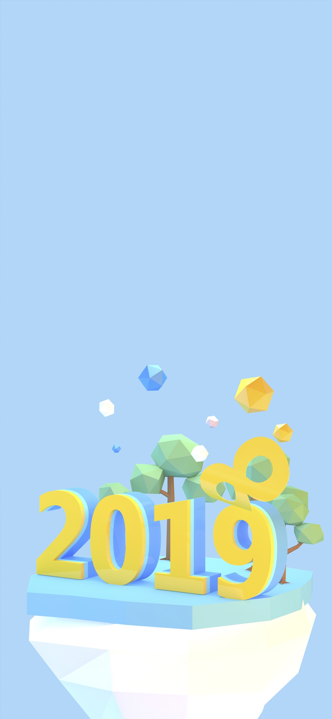 2019 新年 设计 蓝色 苹果手机高清壁纸 1125x