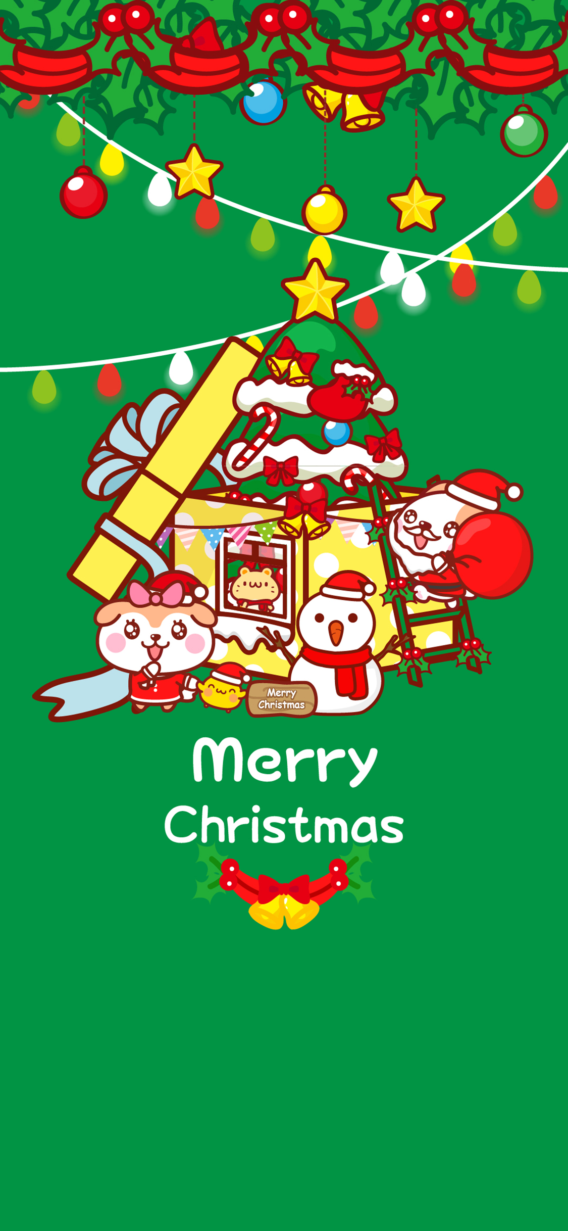 圣诞节 卡通 圣诞老人 merry christmas 圣诞树 苹果手机高清壁纸