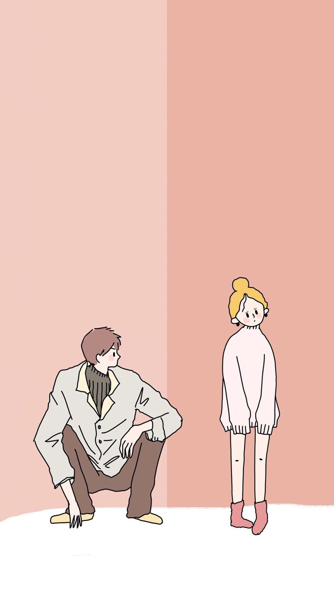 情侣 男女 粉色 插画 苹果手机高清壁纸 1080x1