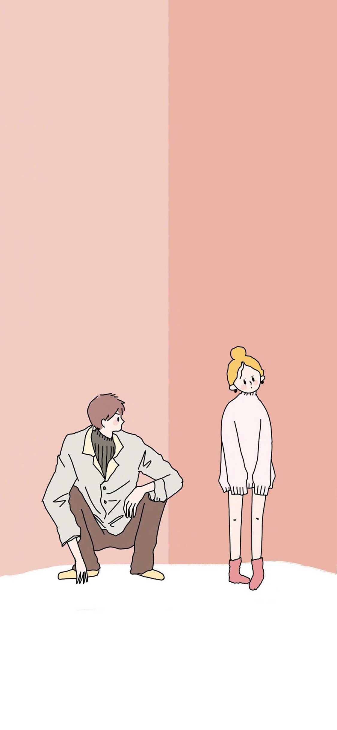 情侣 男女 粉色 插画 苹果手机高清壁纸 1125x2