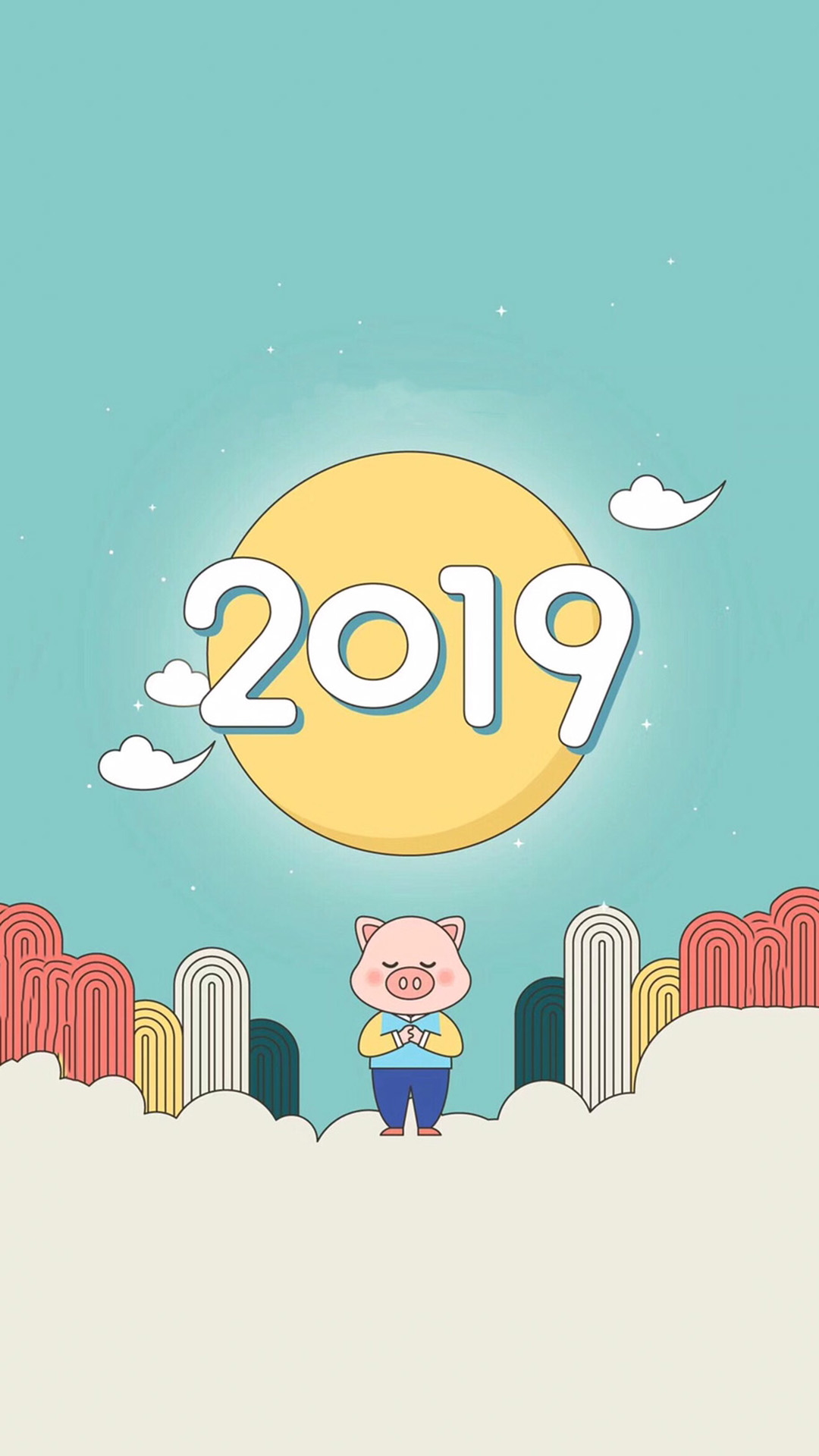 猪年 2019年 卡通 猪猪 苹果手机高清壁纸 108