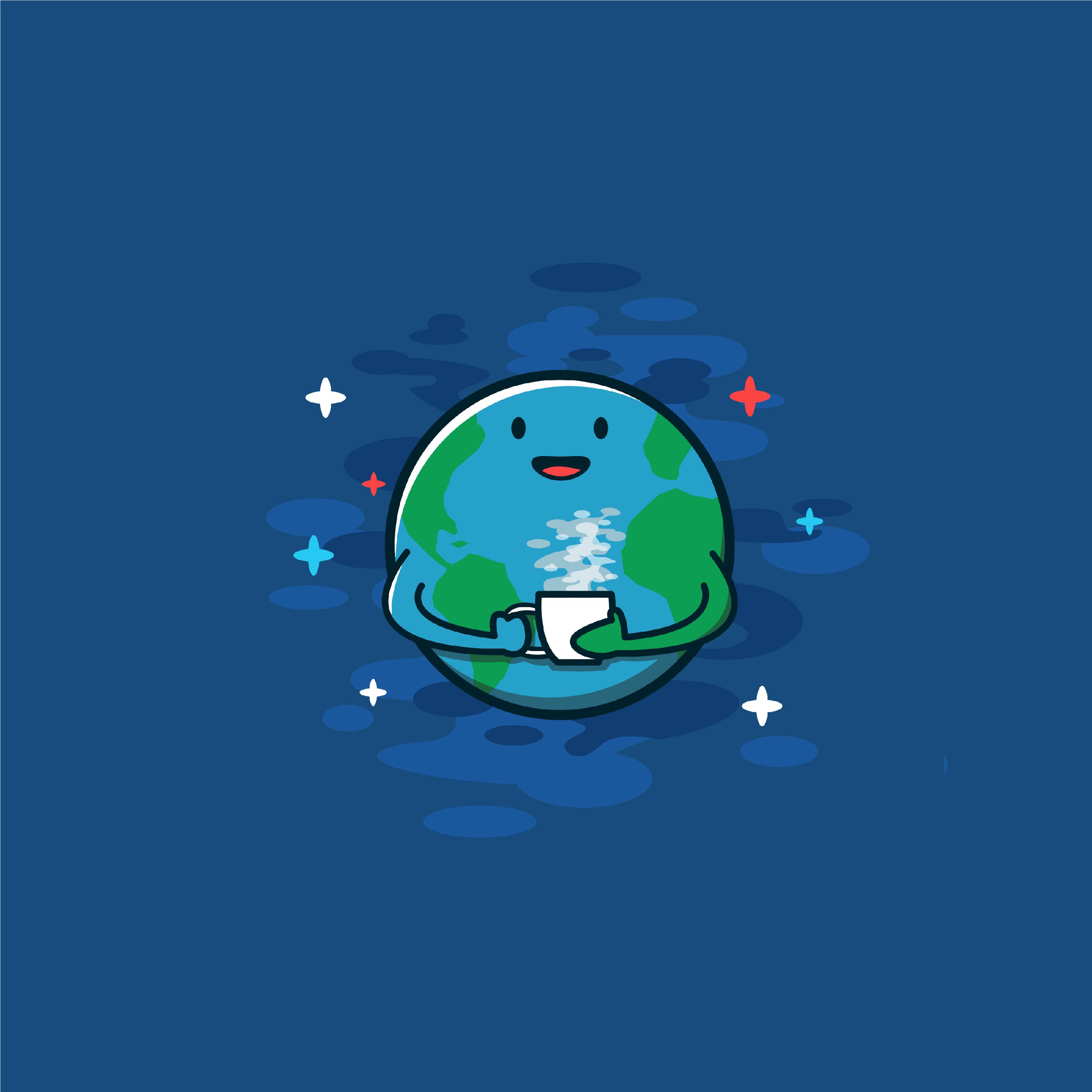 拟人 蓝 地球 杯子 卡通 苹果手机高清壁纸 273