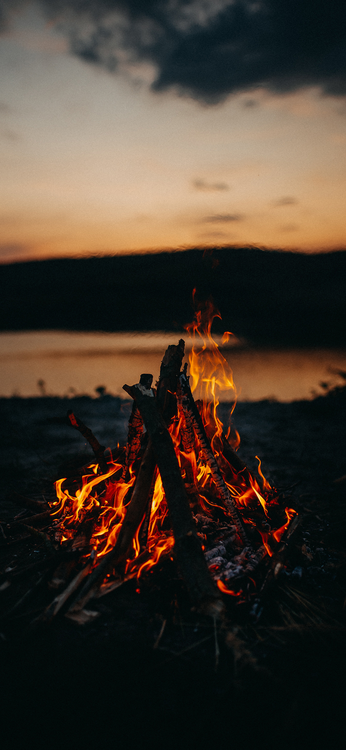 郊外 火堆 柴火 燃烧 火焰 苹果手机高清壁纸 1