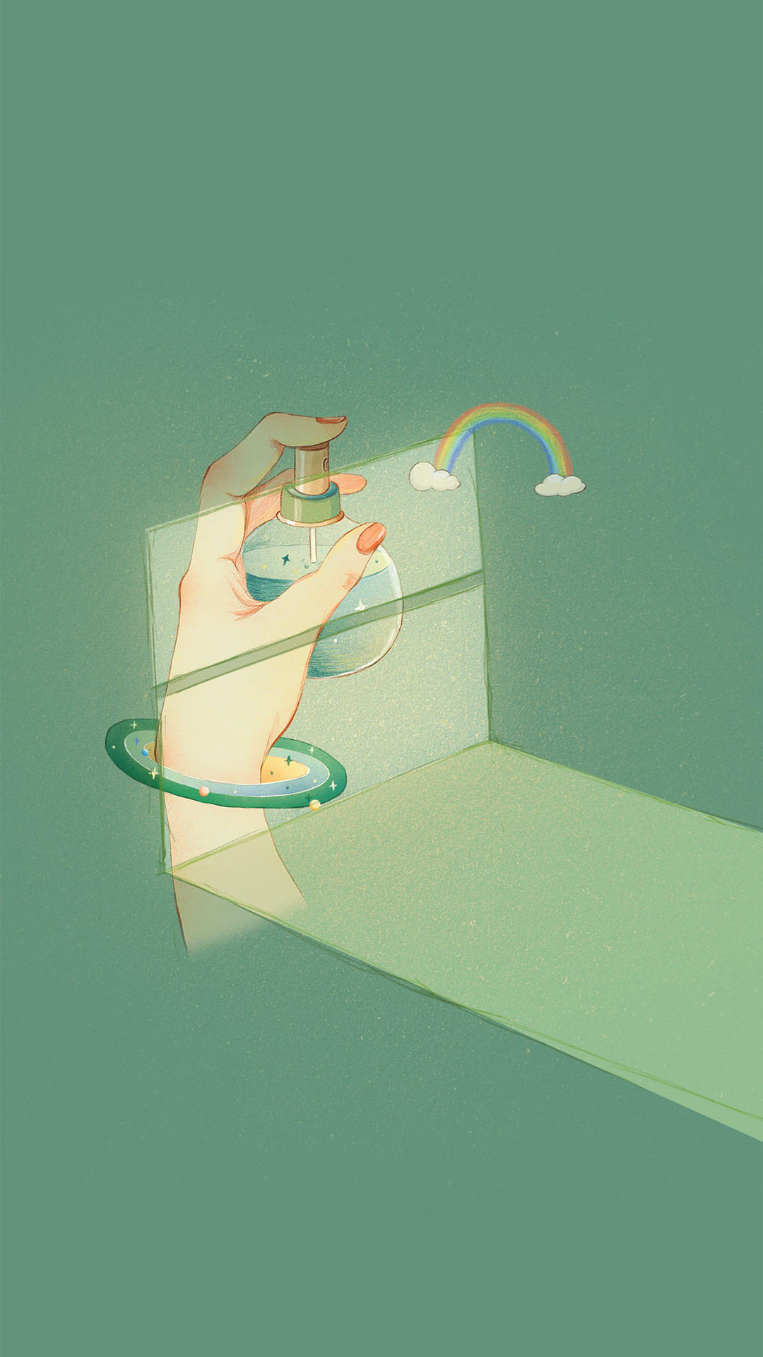插图 绿色系 香水 星空 彩虹 苹果手机高清壁纸