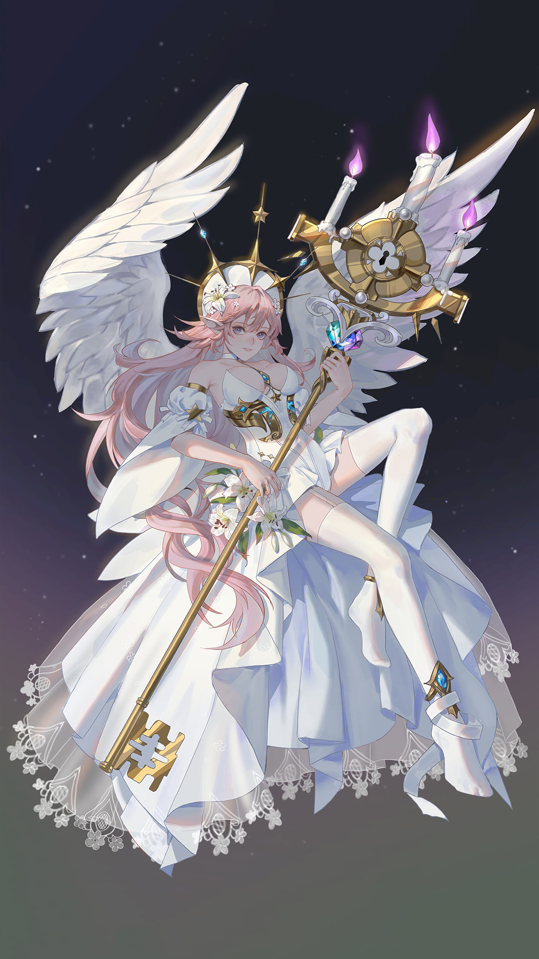 二次元 天使 少女 翅膀 权杖 苹果手机高清壁纸